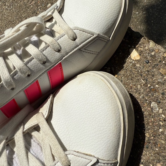Adidas Women's White and Bright Pink Sneakers - Picture 8 of 13